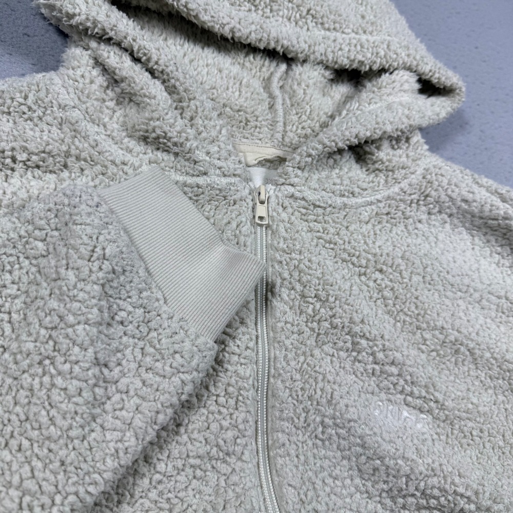SKIMS Cozy Knit Zip Up Hoodie Bone White Cream Teddy Fleece Cropped Jacket L